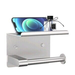Stainless Steel Toilet Paper Holder with Phone Shelf, Brushed Nickel